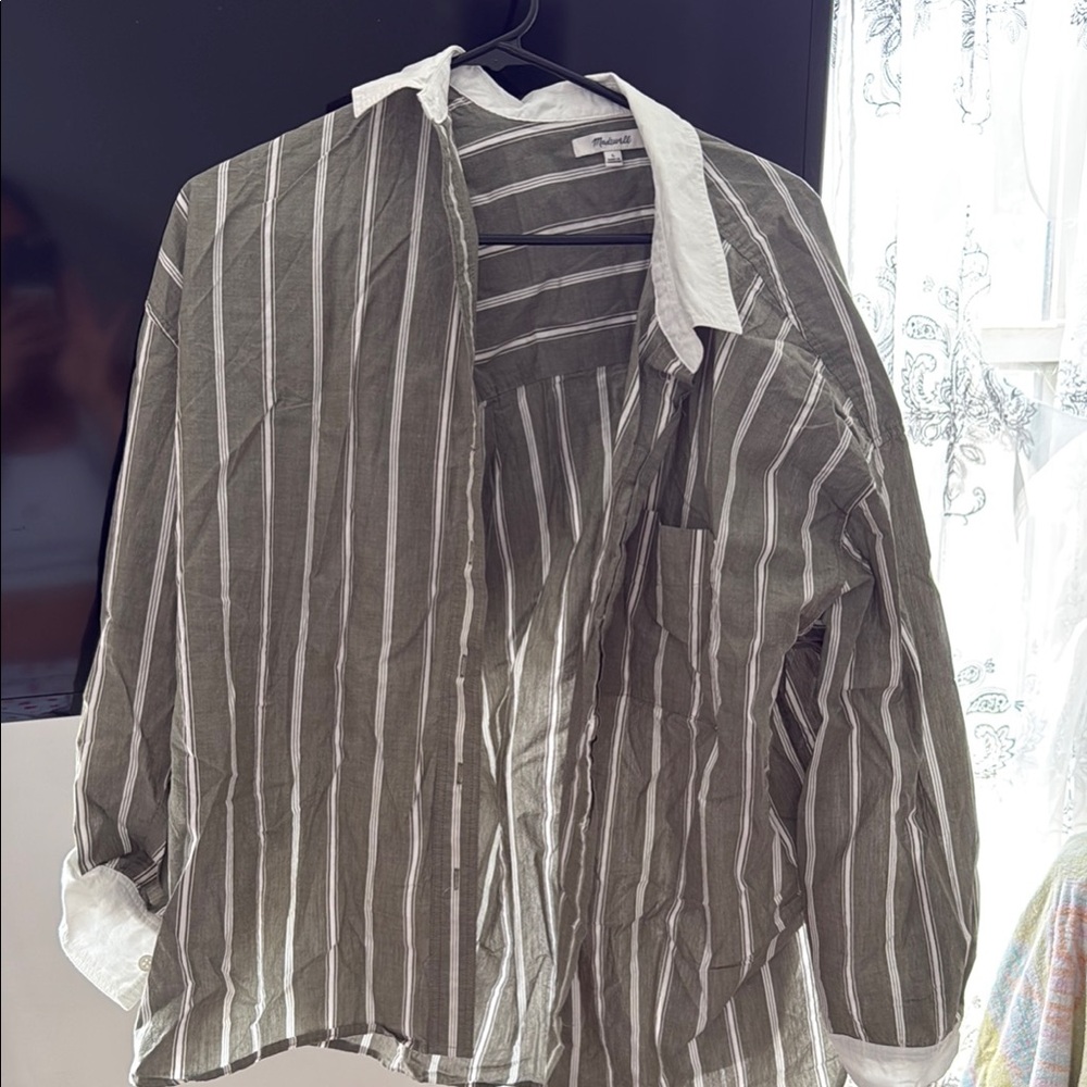 Madewell Sage and White Striped Button Down Shirt